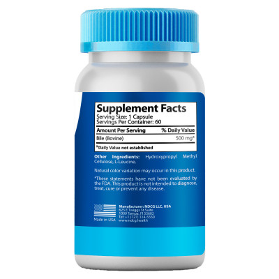 Ox Bile Matwave 500 mg 60 capsules back side ingredients