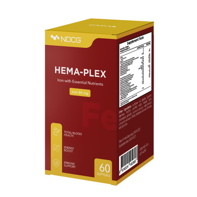Hema-Plex NDCG 85 mg 60 softgels packaging box close-up view