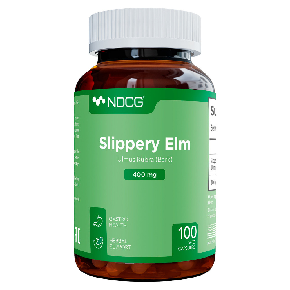 Slippery Elm NDCG 400 mg 100 capsules digestive health stomach support front side