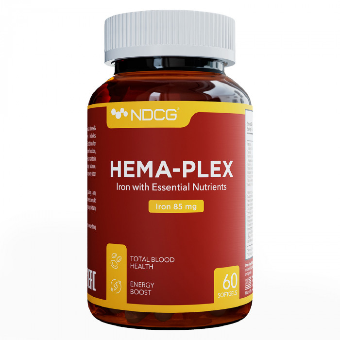 Hema-Plex NDCG 85 mg 60 softgels blood support iron chelate front side