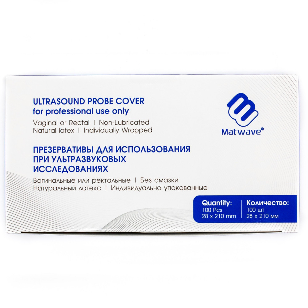 Matwave Ultrasound Probe Covers 100 pieces latex without lubricant transducer covers front side