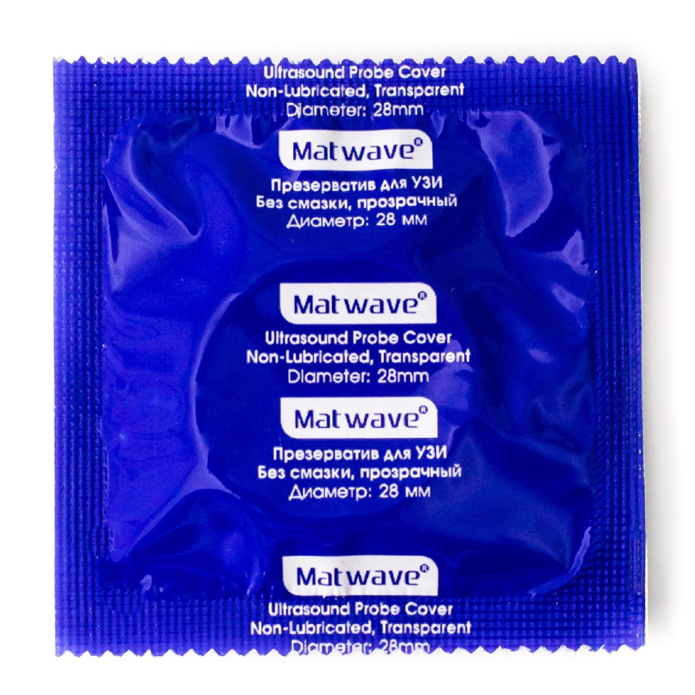 Matwave ultrasound probe cover in individual packaging latex transducer sheath close-up