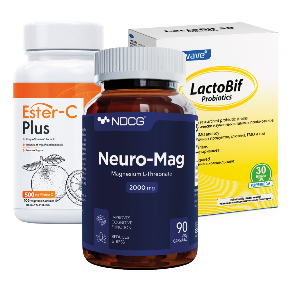 Комплекс ЩИТ — поддержка иммунитета, нервной системы и микрофлоры | Neuro-Mag, Ester-C Plus, LactoBif